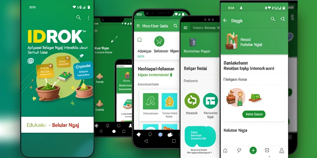 Tampilan antarmuka aplikasi IDROK yang menarik dan interaktif untuk Belajar Ngaji.