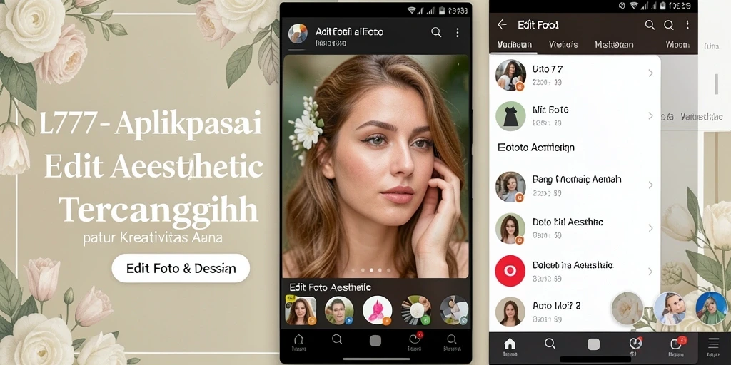 Screenshot antarmuka L777 menampilkan fitur edit foto aesthetic yang menarik.