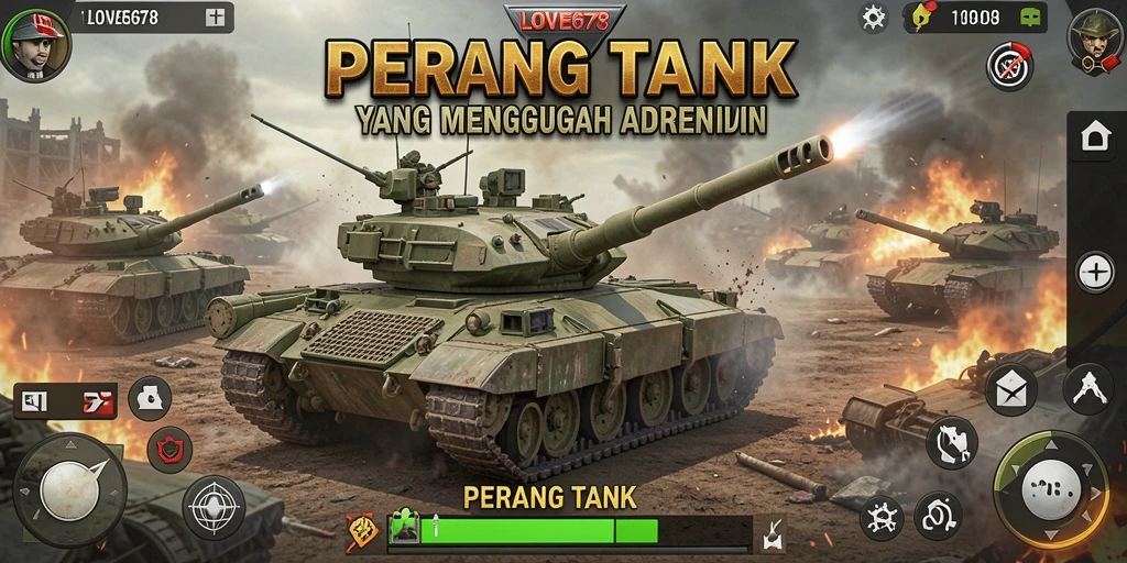 Tampilan antarmuka utama LOVE678 dalam pertempuran tank.