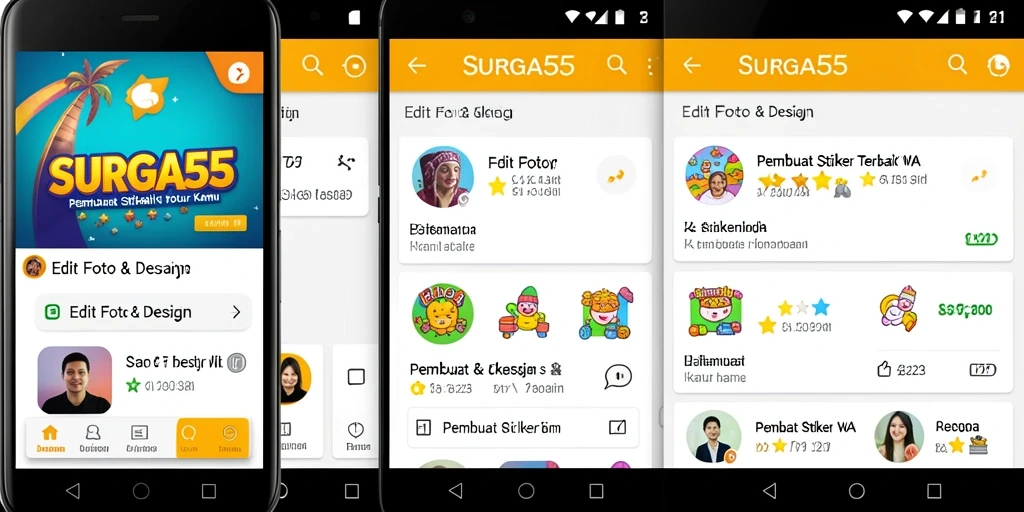 Antarmuka pengguna SURGA55 untuk pembuat stiker WA yang intuitif.